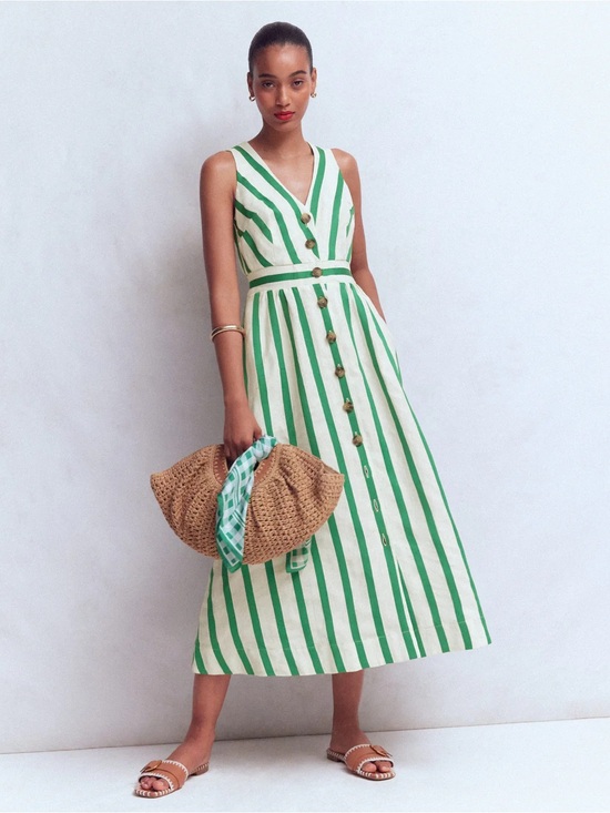 Boden Dresses & Skirts - Boden Green & White Striped Button-Front Midi Dress